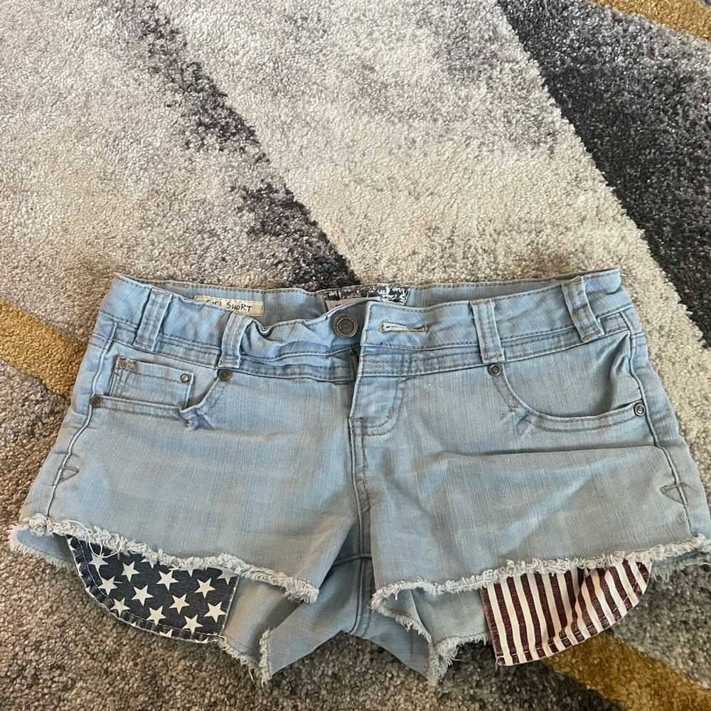 Hot Kiss Light Blue Jean Shorts with Star and Stripe Accents